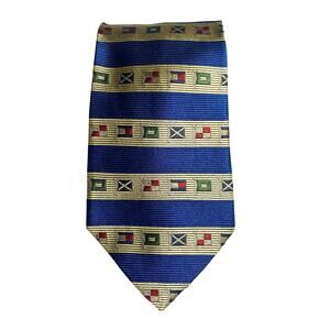 Tommy Hilfiger Blue Gold Striped Italian Silk Flags Tie